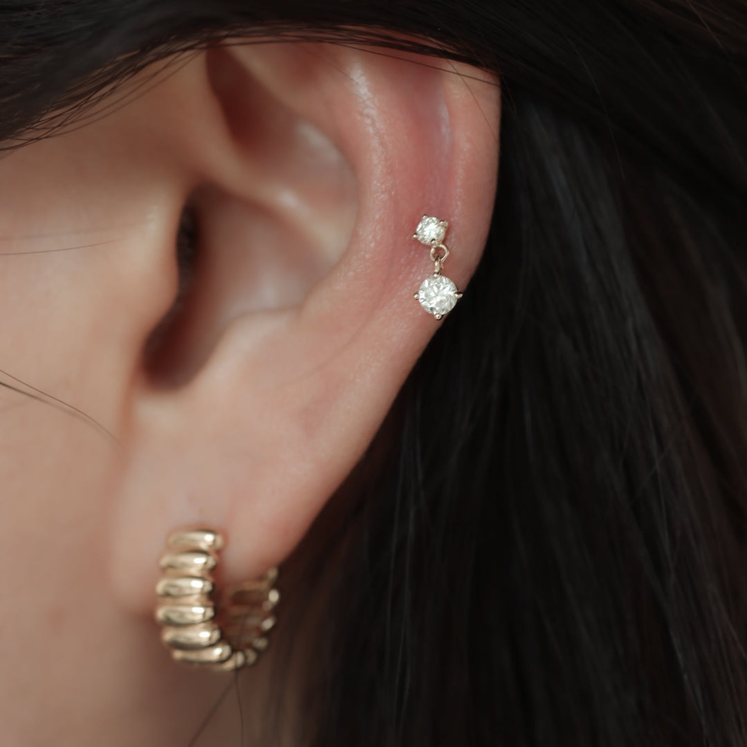 Lab Diamond Dangle Stud Earrings – 14K Solid Gold Drop Stud (Single only)
