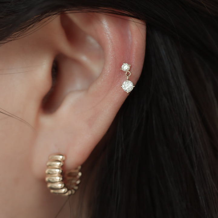 Lab Diamond Dangle Stud Earrings – 14K Solid Gold Drop Stud (Single only)