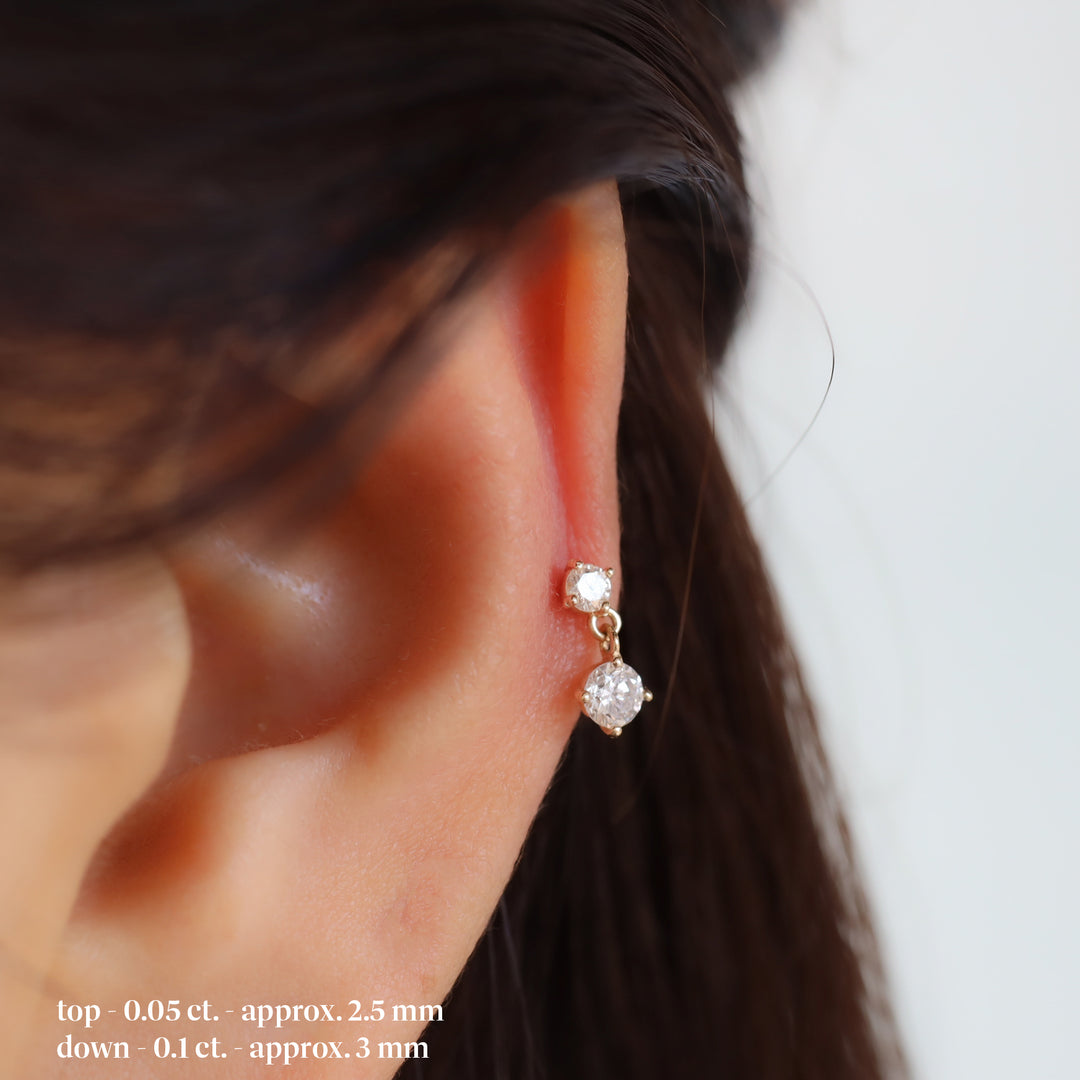 Lab Diamond Dangle Stud Earrings – 14K Solid Gold Drop Stud (Single only)
