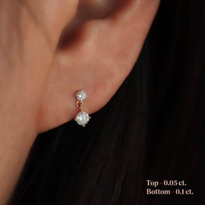 Lab Diamond Dangle Stud Earrings – 14K Solid Gold Drop Stud (Single only)
