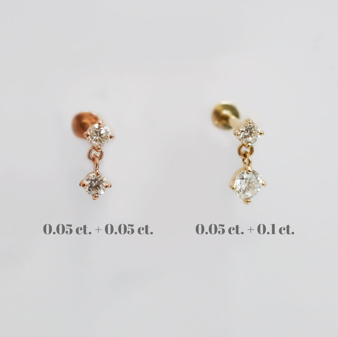 Lab Diamond Dangle Stud Earrings – 14K Solid Gold Drop Stud (Single only)
