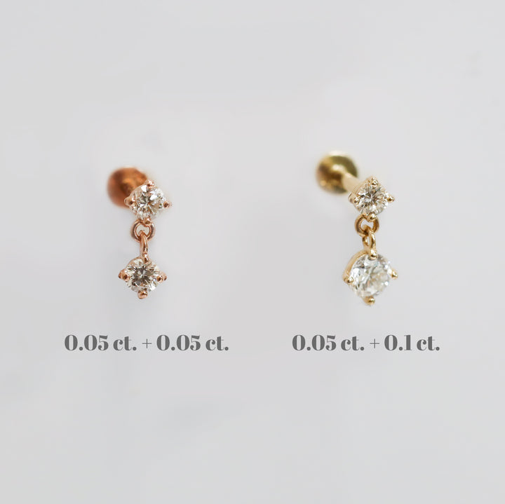 Lab Diamond Dangle Stud Earrings – 14K Solid Gold Drop Stud (Single only)