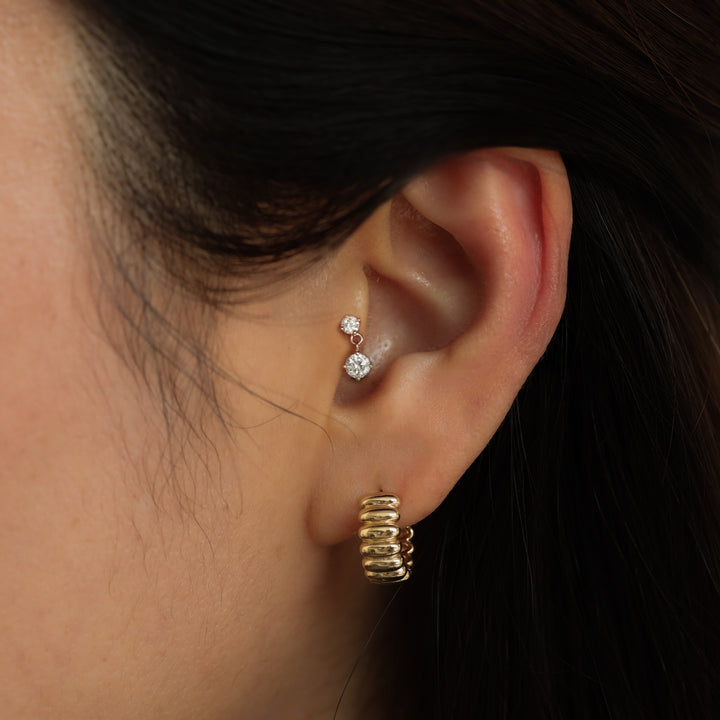 Lab Diamond Dangle Stud Earrings – 14K Solid Gold Drop Stud (Single only)