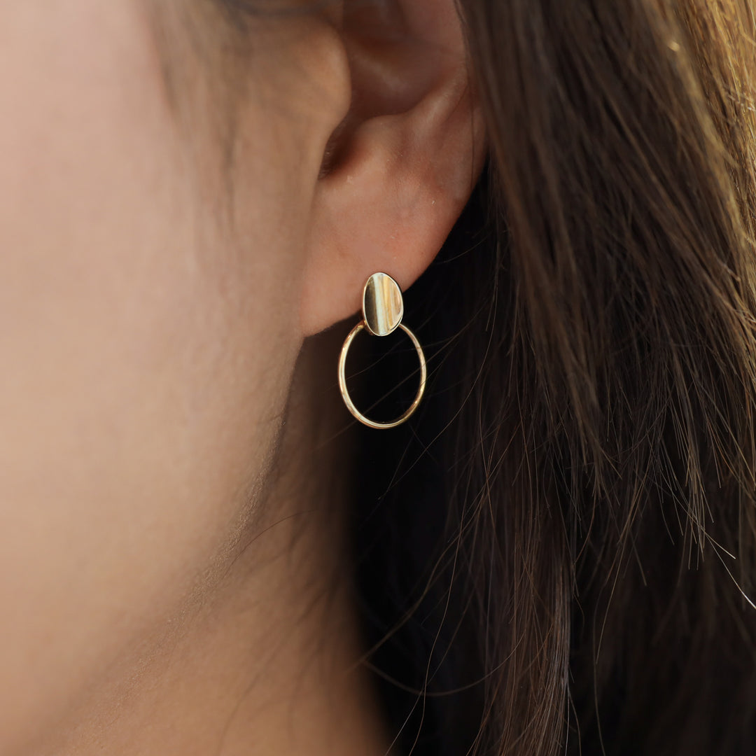 Dangling Oval Drop Huggie Hoop Earrings – 14K Gold Hoops