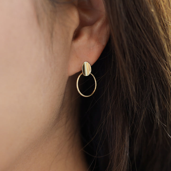 Dangling Oval Drop Huggie Hoop Earrings – 14K Gold Hoops