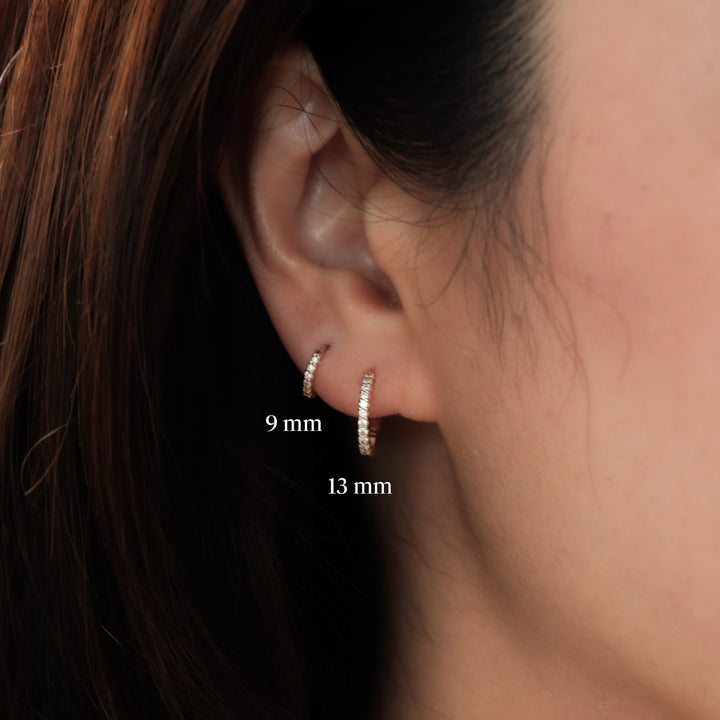 Lab Grown Diamond Huggie Hoop 13mm Earrings – 14K Gold Single or Pair