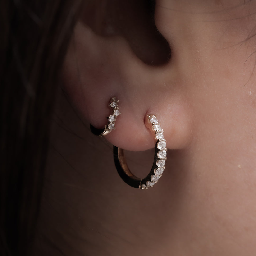 Lab Grown Diamond Huggie Hoop 15mm Earrings – 14K Gold Single or Pair