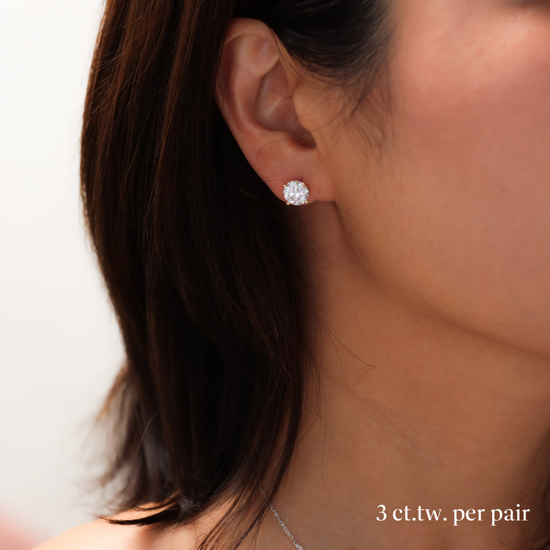3 ctw (1.5 ct. per side)  4 Prong Round Certified Lab Grown Diamond Stud Earrings
