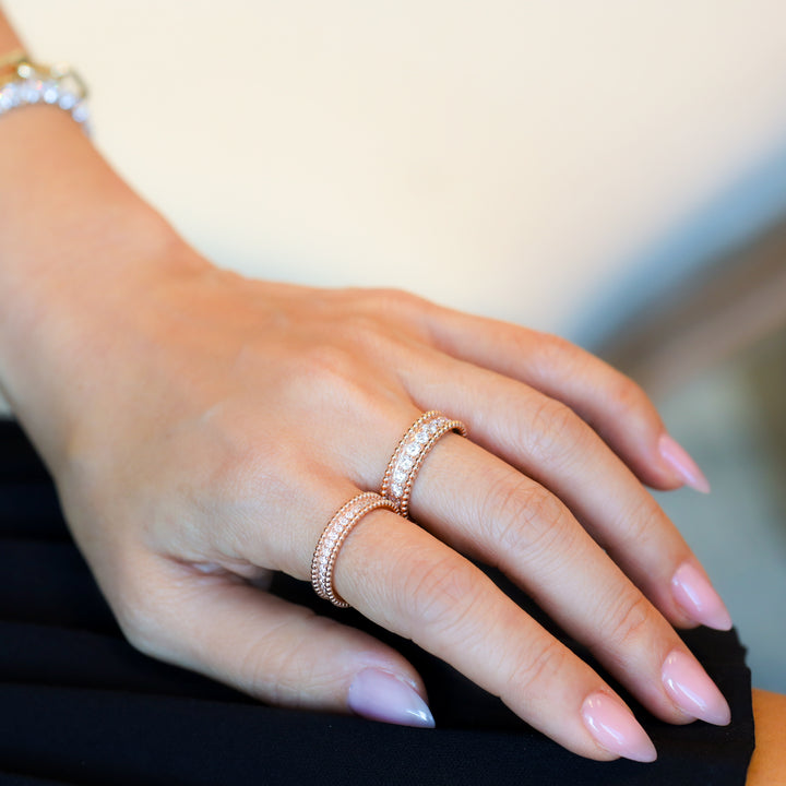 Lab Grown Diamond & Beaded Eternity RIng - 14K Solid Gold Band 6mm