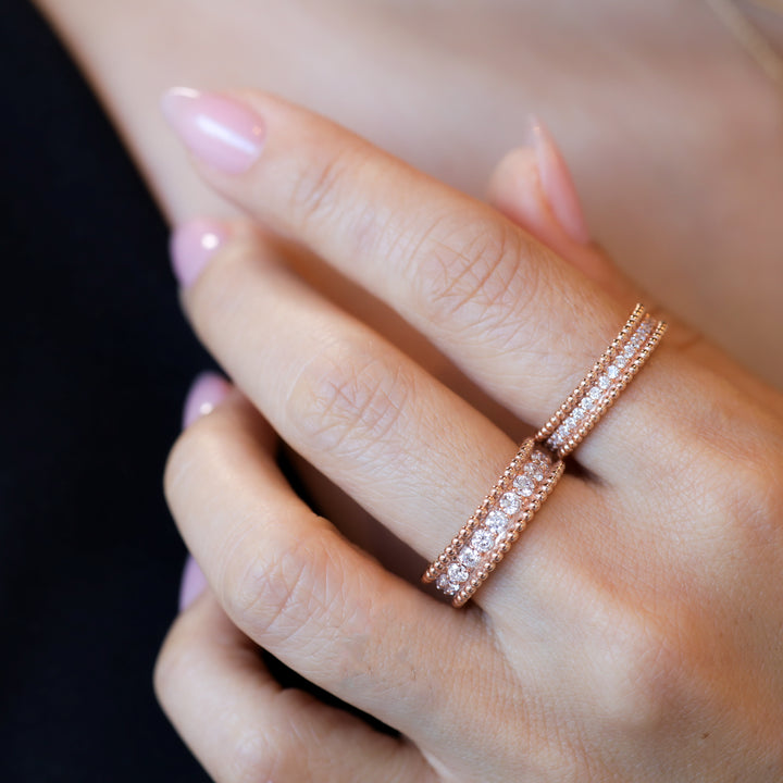 Lab Grown Diamond & Beaded Eternity RIng - 14K Solid Gold Band 6mm