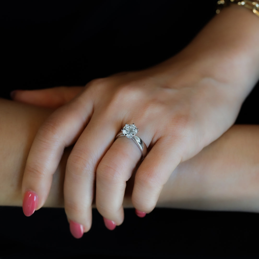 2 ct Round Brilliant Solitaire Lab Diamond Engagement Ring with Cathedral Setting and Tapered Band
