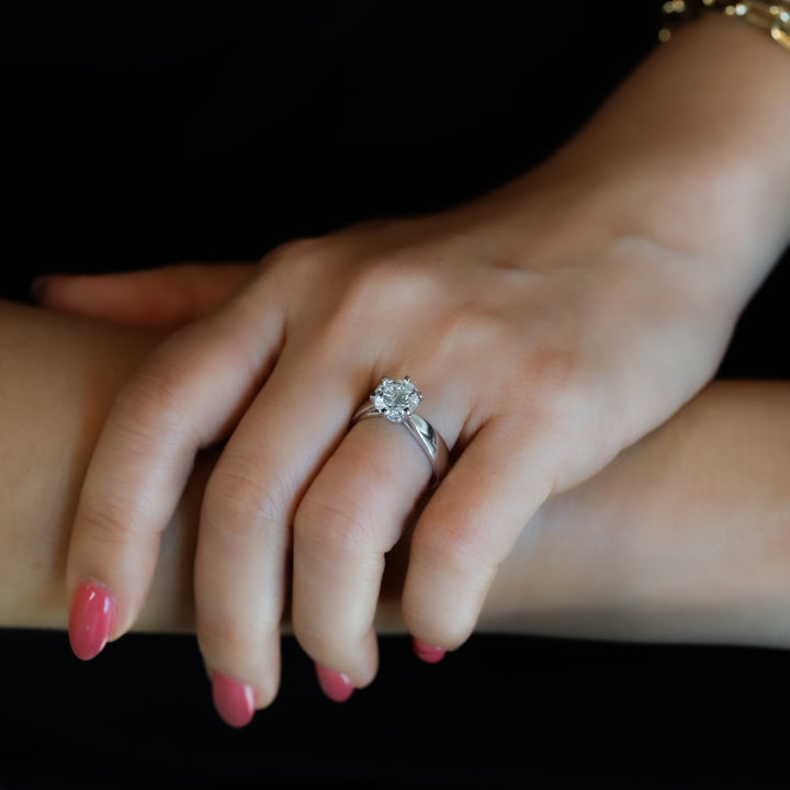 2 ct Round Brilliant Solitaire Lab Diamond Engagement Ring with Cathedral Setting and Tapered Band