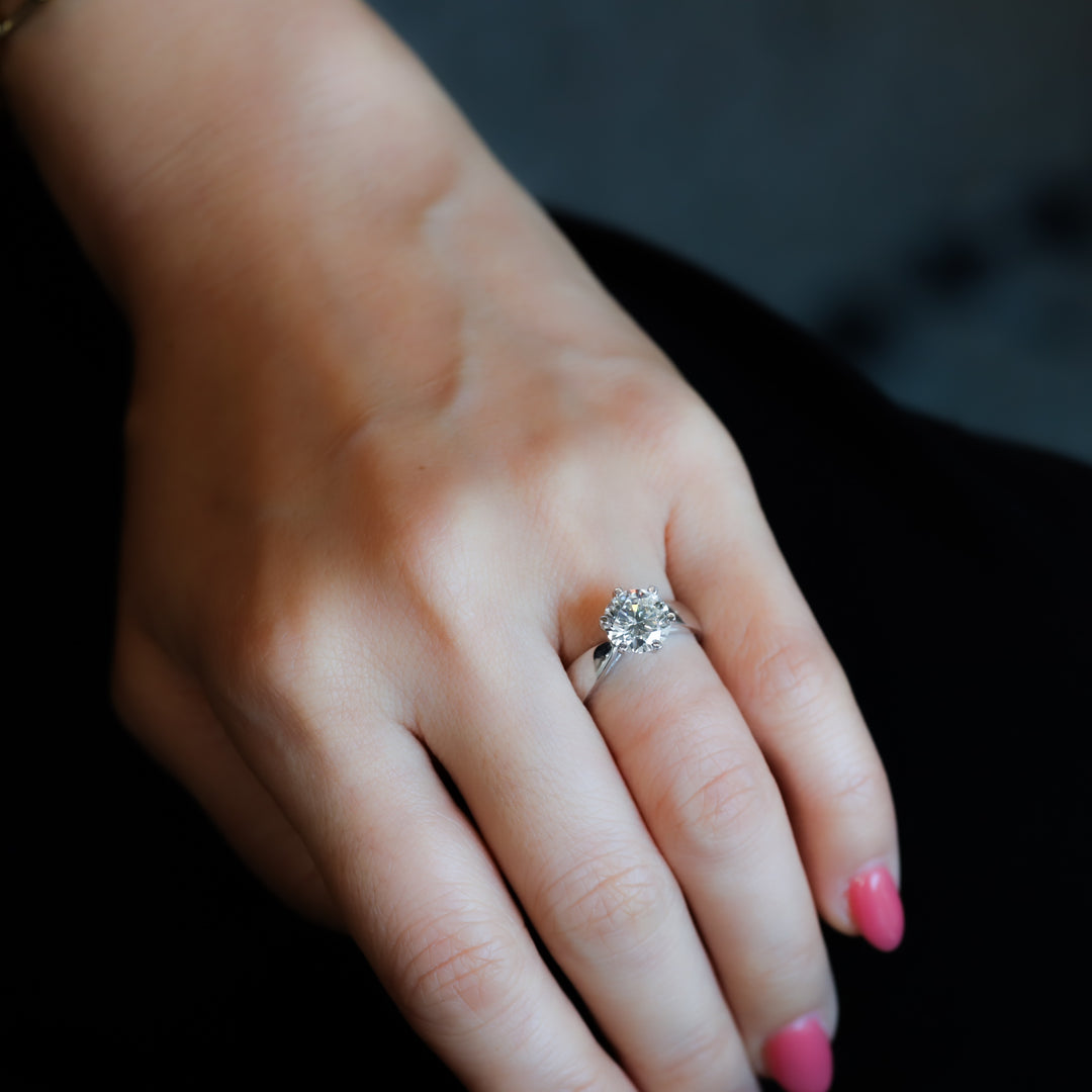 2 ct Round Brilliant Solitaire Lab Diamond Engagement Ring with Cathedral Setting and Tapered Band