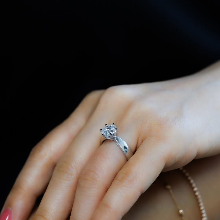 2 ct Round Brilliant Solitaire Lab Diamond Engagement Ring with Cathedral Setting and Tapered Band