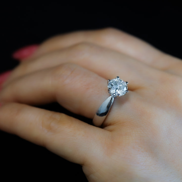 2 ct Round Brilliant Solitaire Lab Diamond Engagement Ring with Cathedral Setting and Tapered Band