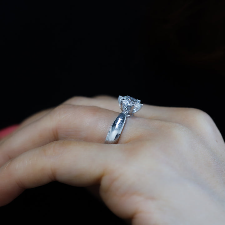2 ct Round Brilliant Solitaire Lab Diamond Engagement Ring with Cathedral Setting and Tapered Band