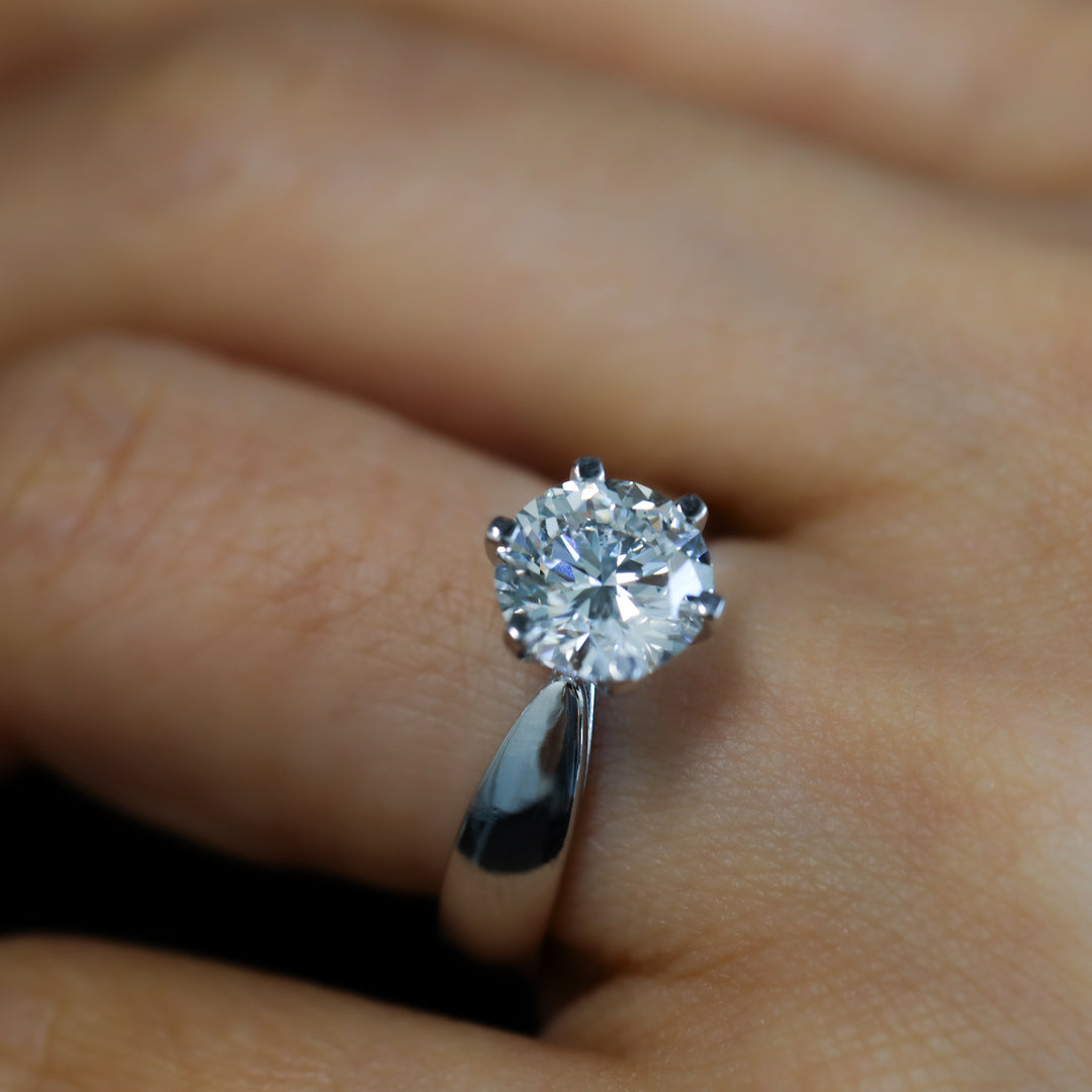 2 ct Round Brilliant Solitaire Lab Diamond Engagement Ring with Cathedral Setting and Tapered Band