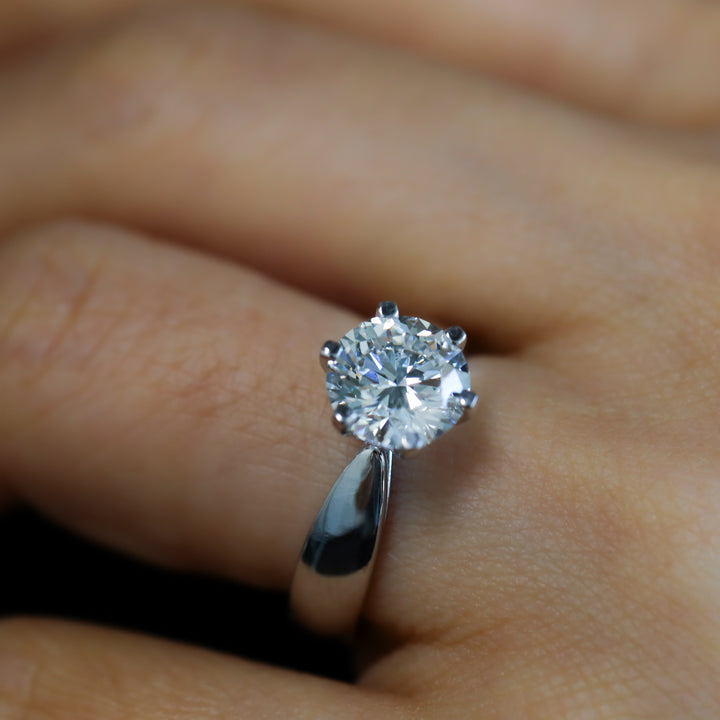 2 ct Round Brilliant Solitaire Lab Diamond Engagement Ring with Cathedral Setting and Tapered Band