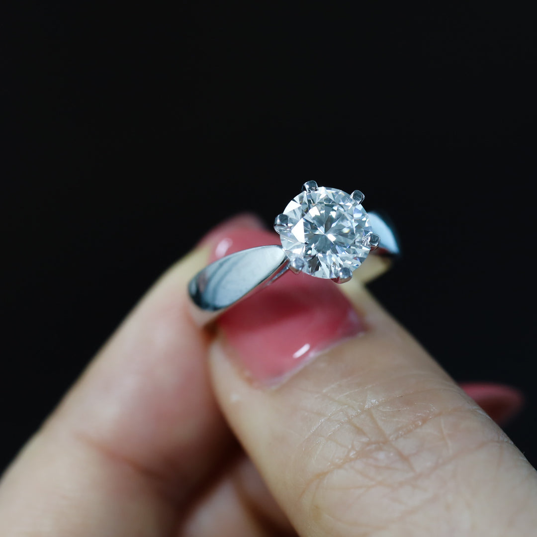 2 ct Round Brilliant Solitaire Lab Diamond Engagement Ring with Cathedral Setting and Tapered Band