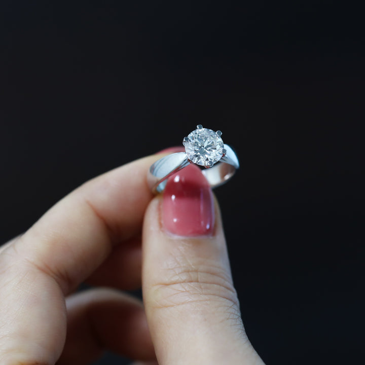 2 ct Round Brilliant Solitaire Lab Diamond Engagement Ring with Cathedral Setting and Tapered Band