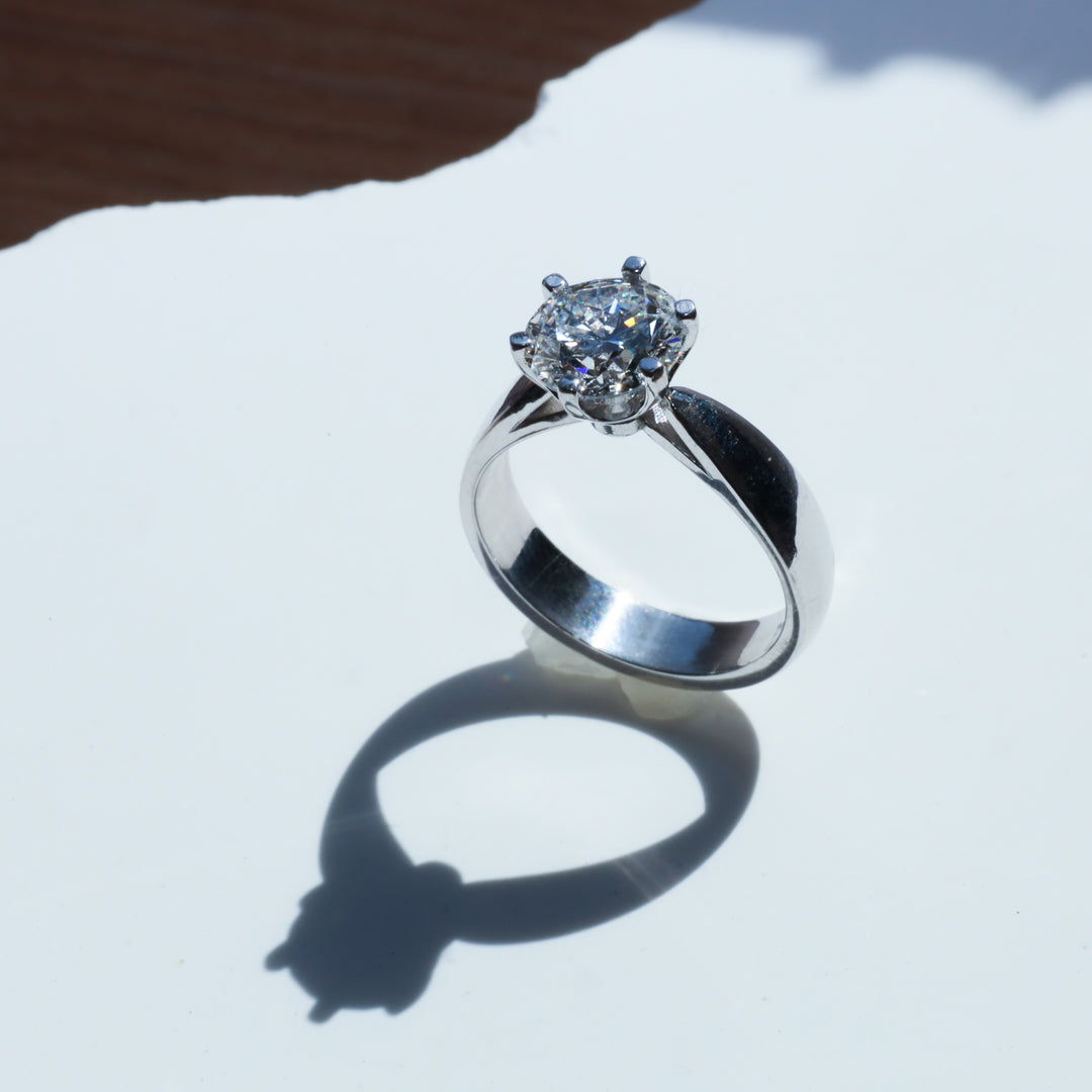 2 ct Round Brilliant Solitaire Lab Diamond Engagement Ring with Cathedral Setting and Tapered Band
