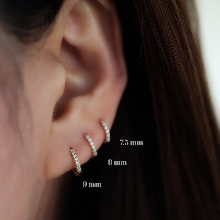 Lab Grown Diamond Huggie Hoop 7.5mm Earrings – 14K Gold Single or Pair