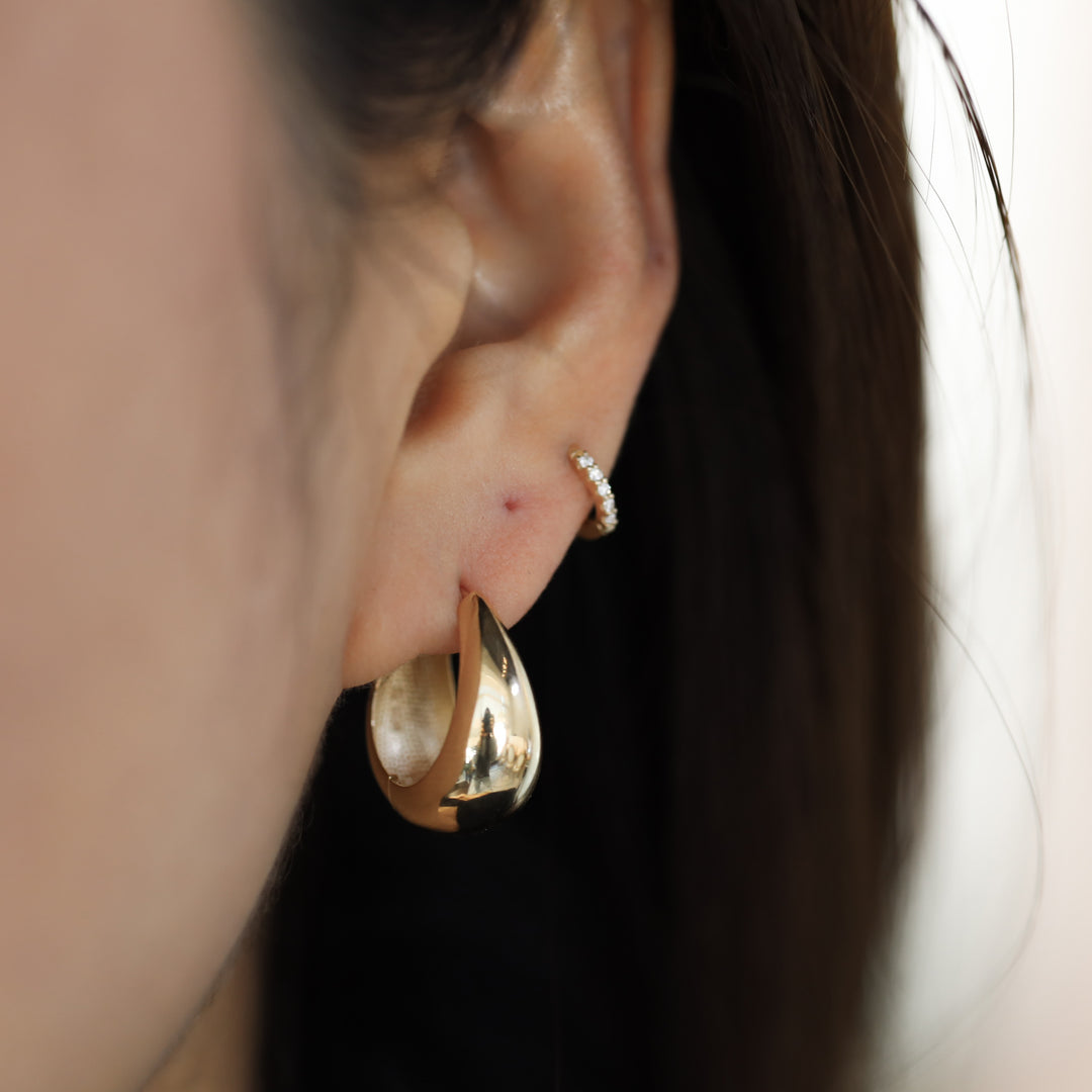 Lab Grown Diamond Huggie Hoop 7.5mm Earrings – 14K Gold Single or Pair