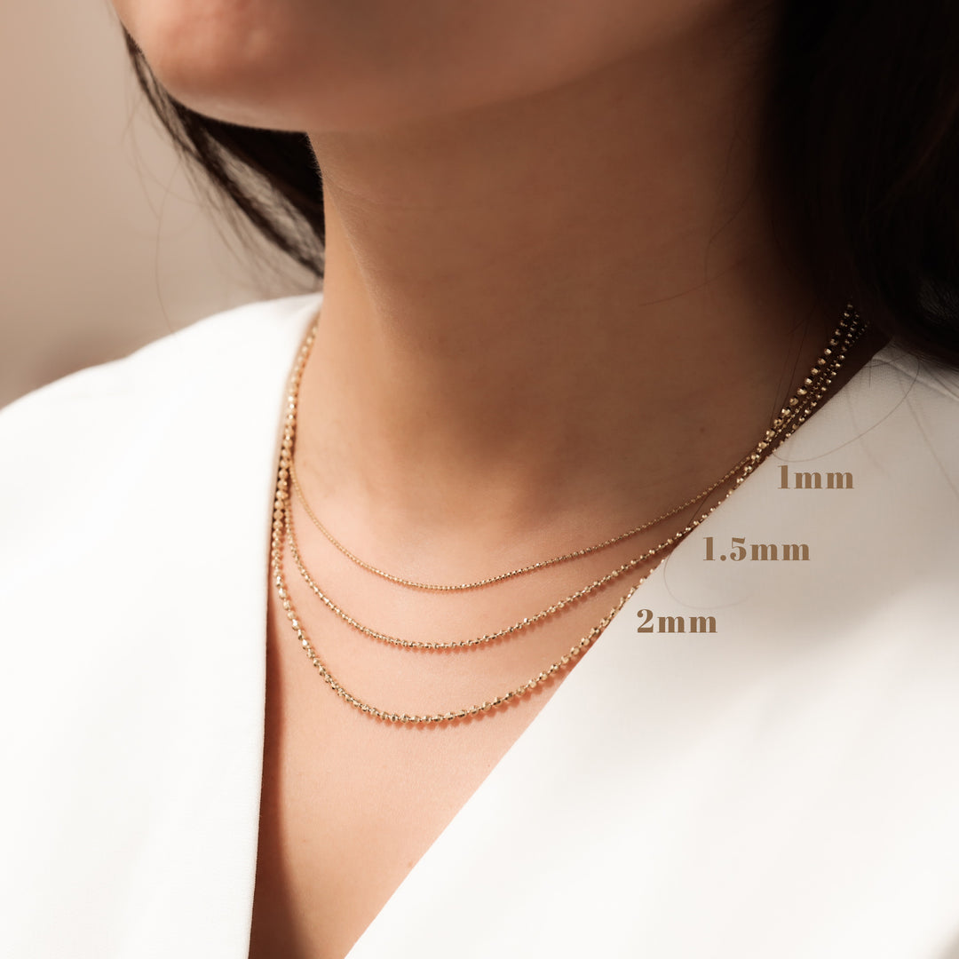 14K Solid Gold Disco Ball Chain | Ball Dainty Chain | 1mm, 1.5mm, 2mm Gold Ball Necklace