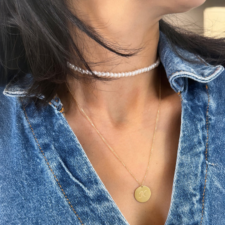 14K Real Gold Custom Charm Initial Disk Layering Necklace