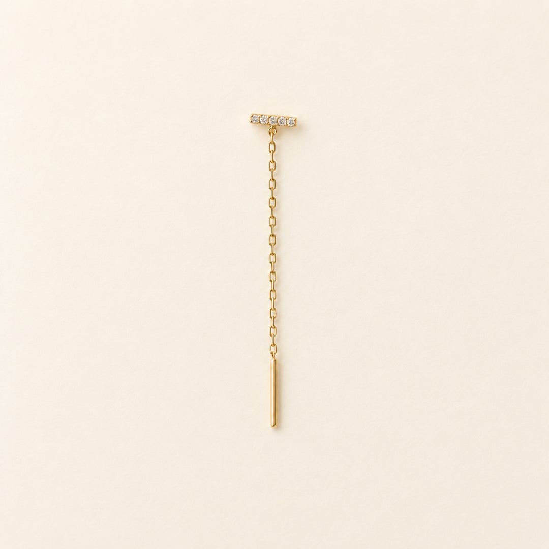 Diamond Bar Chain Drop Earring 14K Solid Gold - Single or Pair