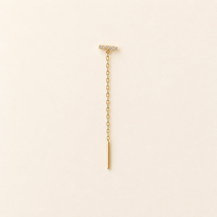 Diamond Bar Chain Drop Earring 14K Solid Gold - Single or Pair