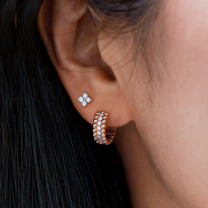 Petite 4 Round Diamonds 14K Solid Gold Earrings Studs (Single or Pair)