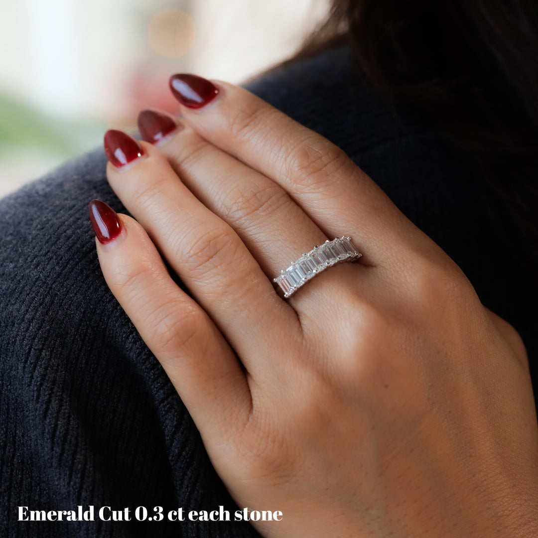 Lab-Grown Emerald-Cut Diamond Half Eternity Ring
