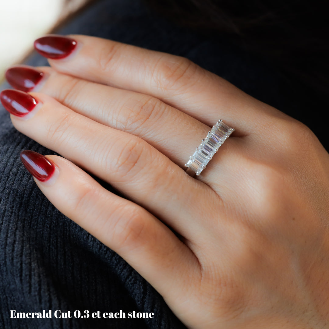 Lab-Grown Emerald-Cut Diamond Half Eternity Ring
