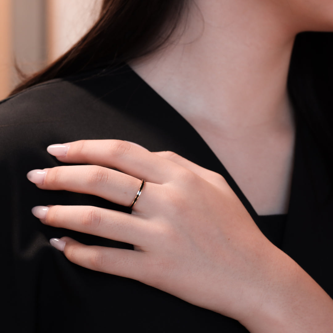 Minimalist Enamel 2mm band ring 14K Solid Gold