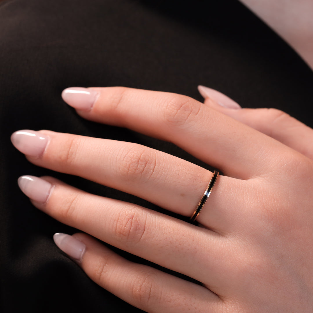 Minimalist Enamel 2mm band ring 14K Solid Gold