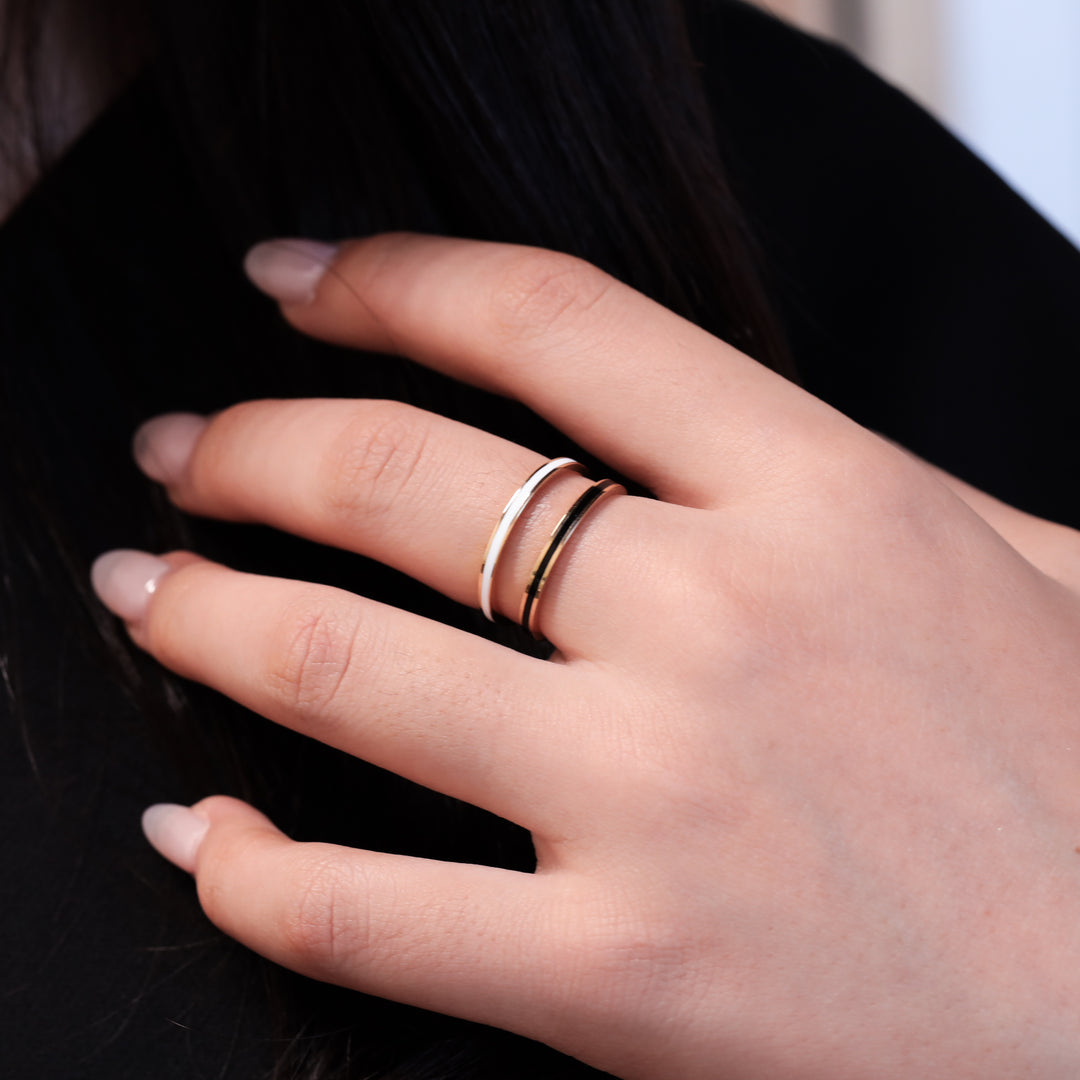 Minimalist Enamel 2mm band ring 14K Solid Gold