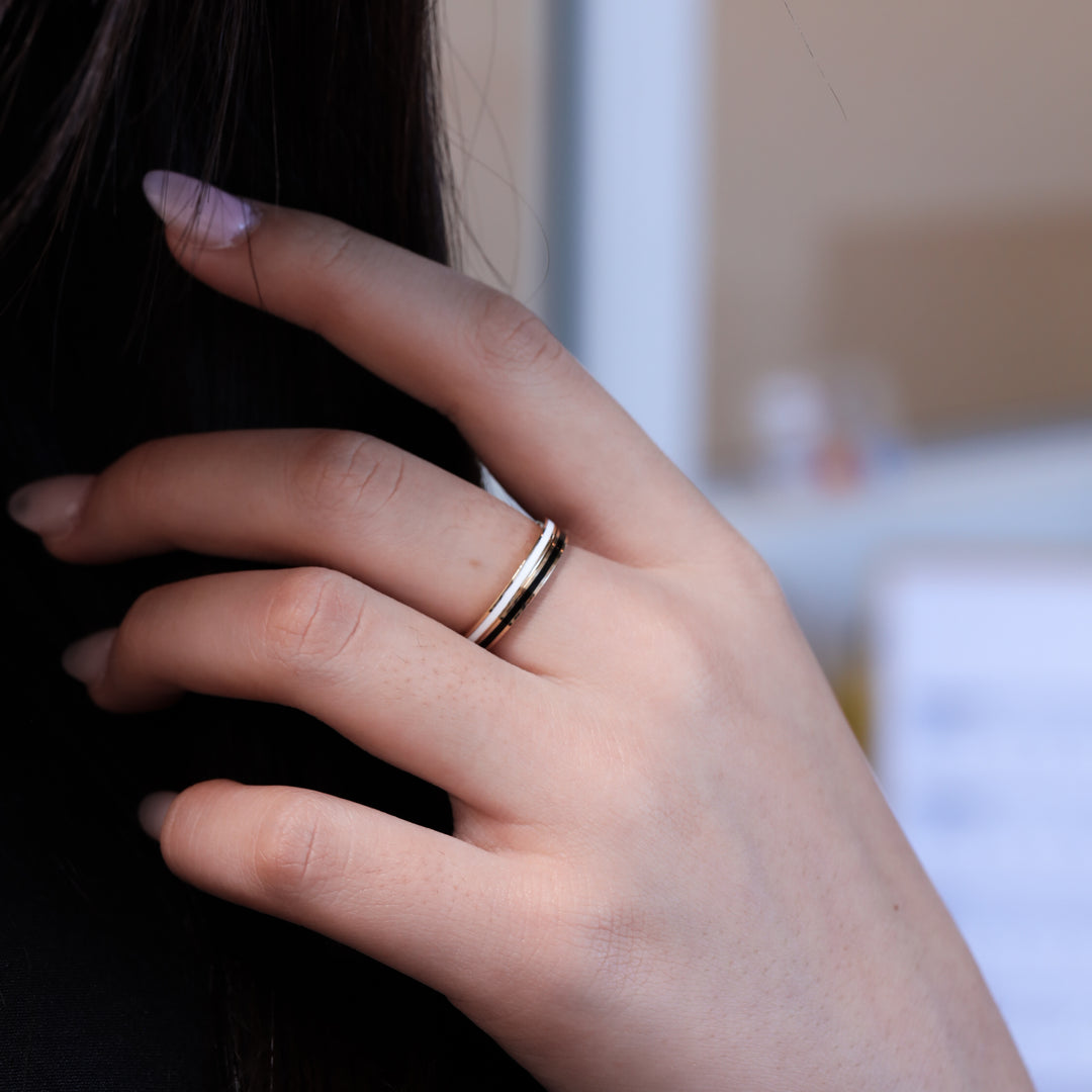 Minimalist Enamel 2mm band ring 14K Solid Gold