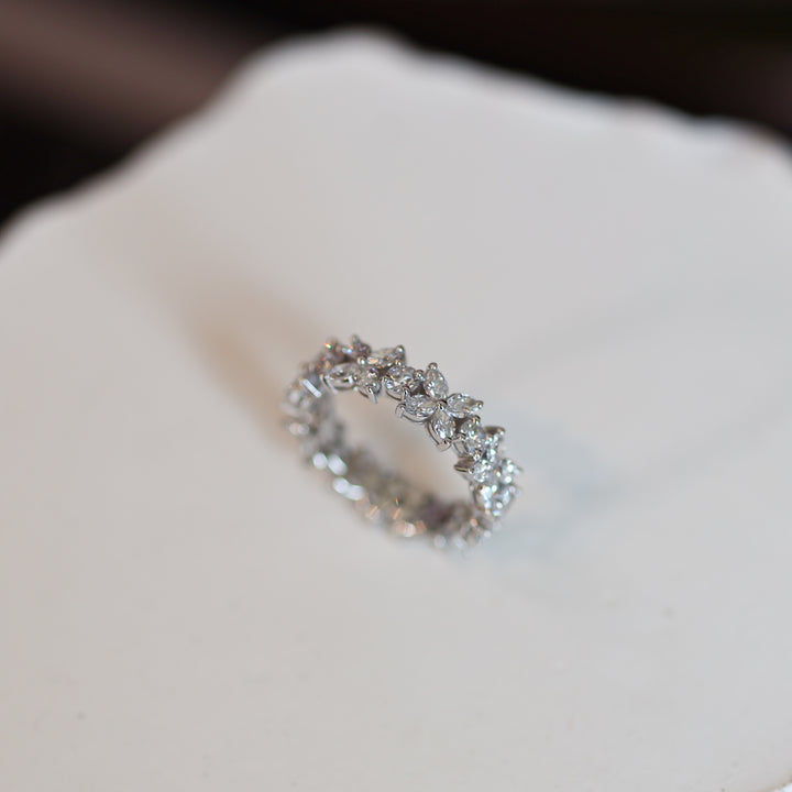 Flower Marquise & Round Diamond Full Half Eternity Engagement Ring Wedding Band 14K Solid Gold