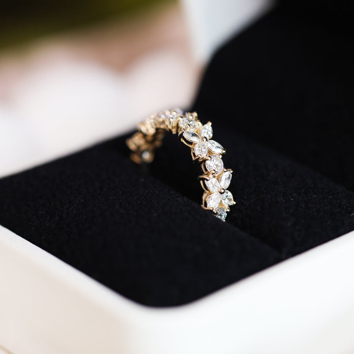 Flower Marquise & Round Diamond Full Half Eternity Engagement Ring Wedding Band 14K Solid Gold
