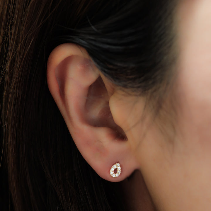 Halo Teardrop Stud Earrings – Pavé Diamond Pear Halo Studs in 14K Gold