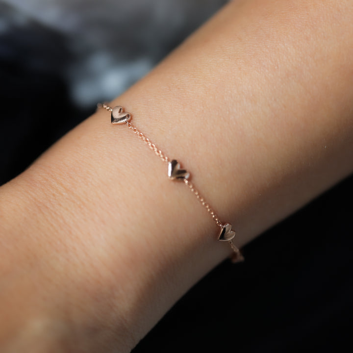 Heart Station 14K Solid Gold Bracelet
