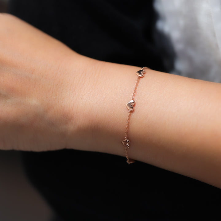 Heart Station 14K Solid Gold Bracelet