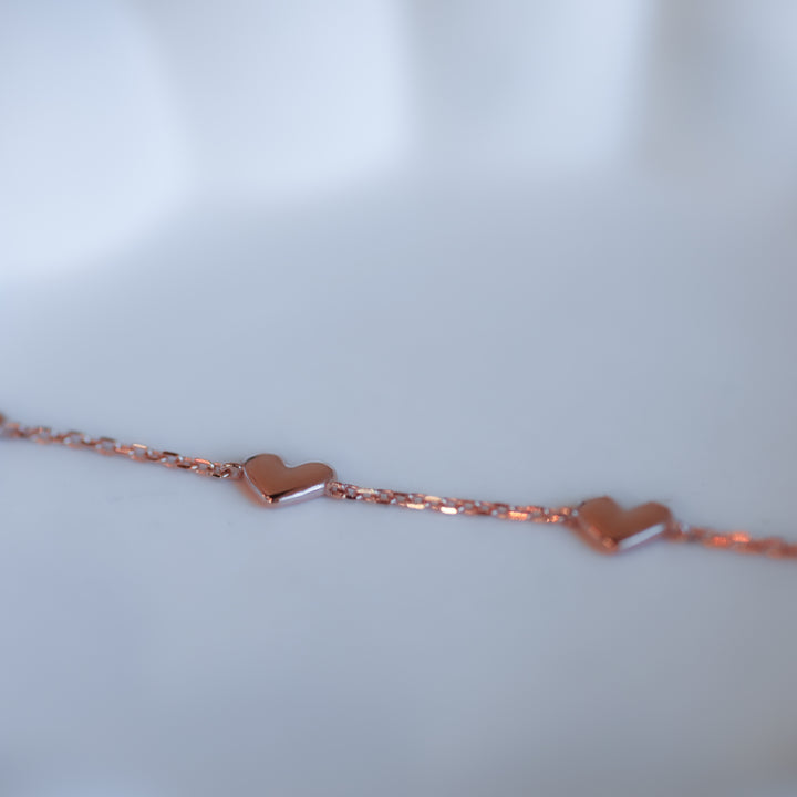 Heart Station 14K Solid Gold Bracelet