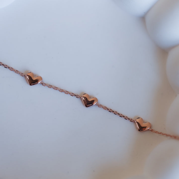 Heart Station 14K Solid Gold Bracelet