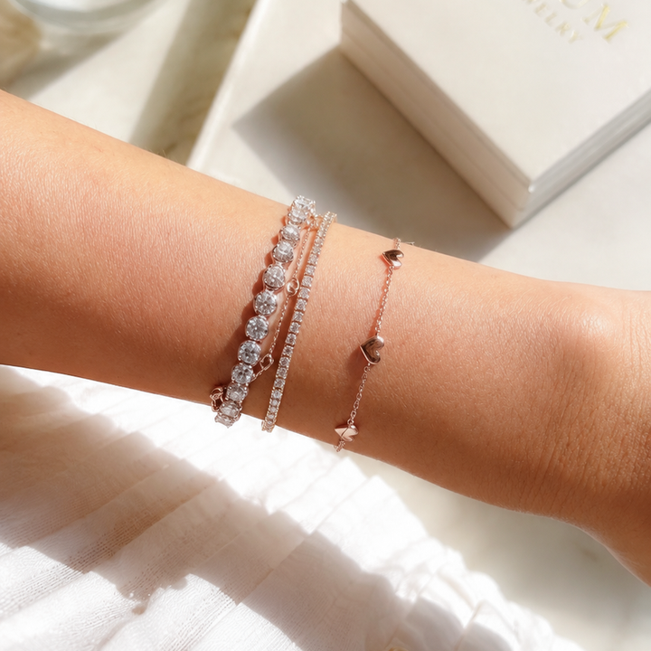 Heart Station 14K Solid Gold Bracelet