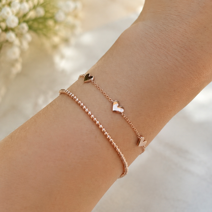 Heart Station 14K Solid Gold Bracelet
