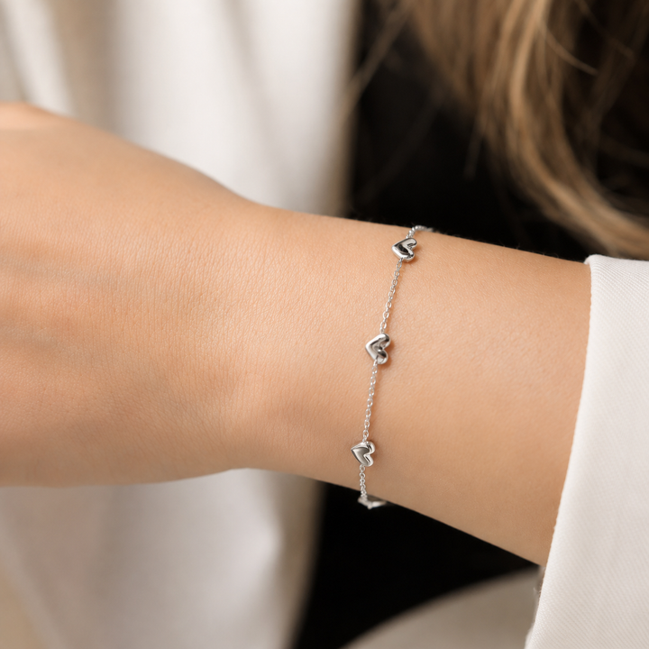 Heart Station 14K Solid Gold Bracelet