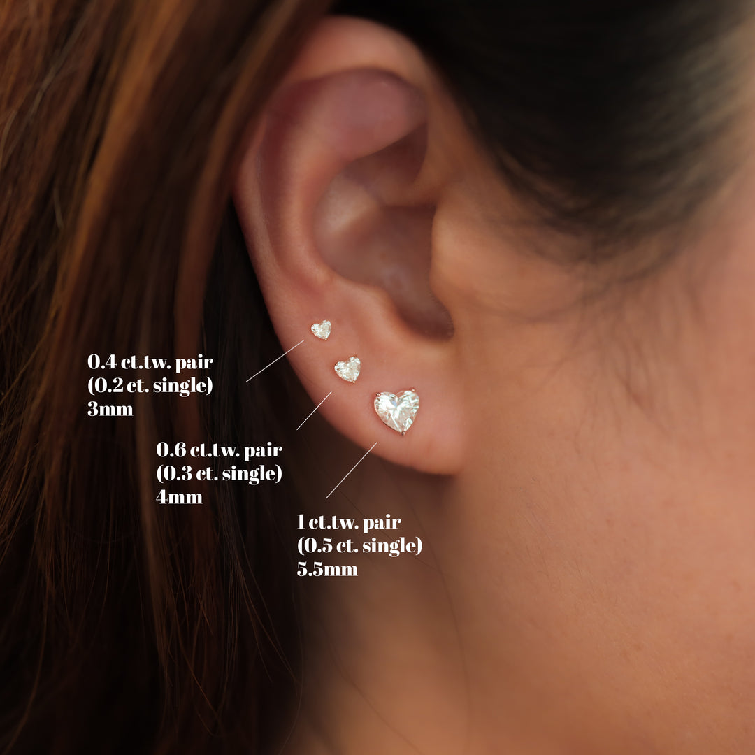 Petite Heart Lab Grown Diamond Stud Earrings, 0.4 ct.tw. per pair (Single or Pair)