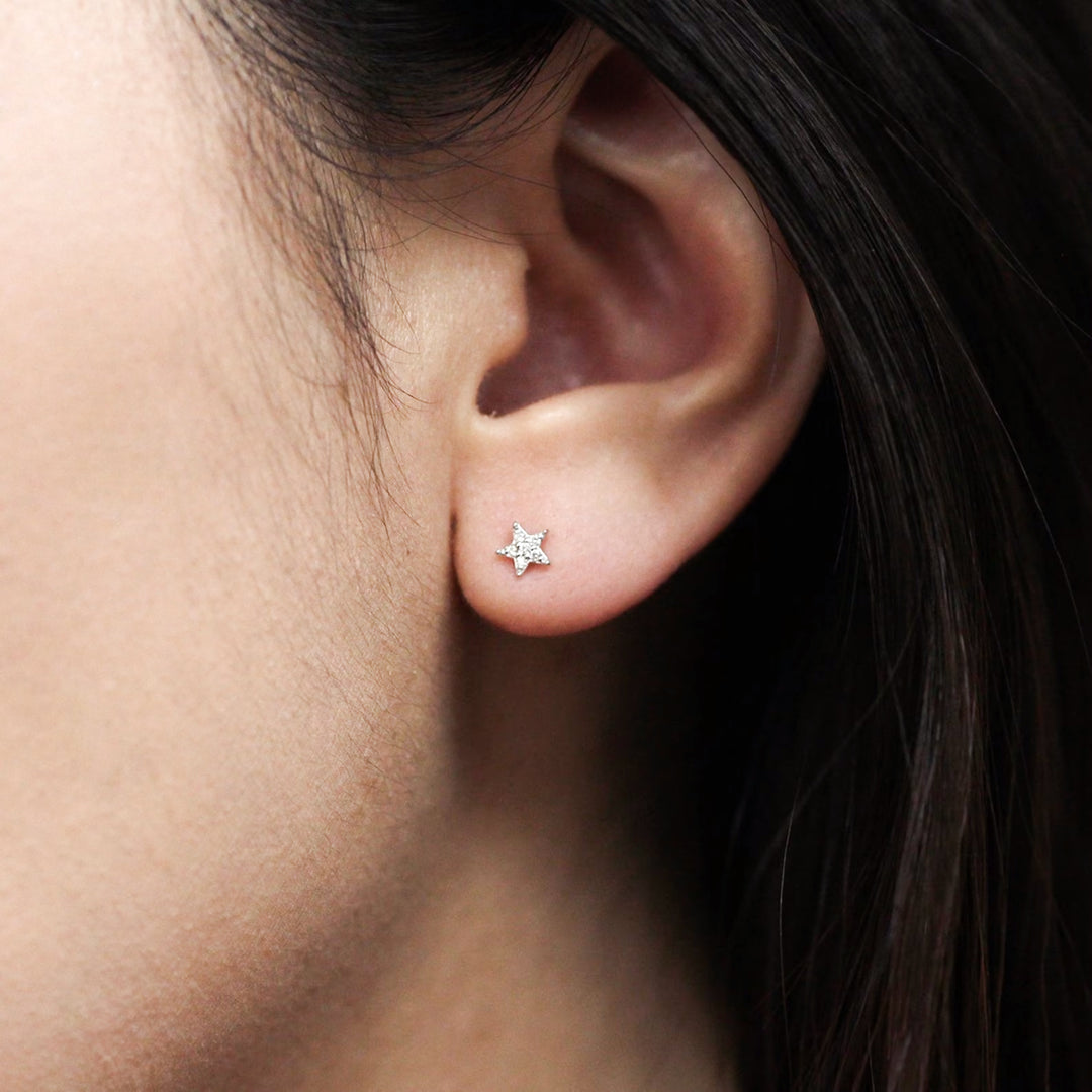 Diamond Star 14K Solid Gold Studs / Tiny Star Earrings / Single or Pair